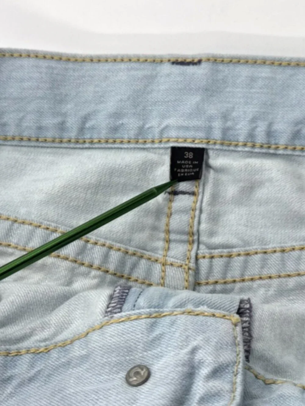 True Religion Jeans Mens 38x34 Ricky Light Blue Denim Distressed Flap Pockets